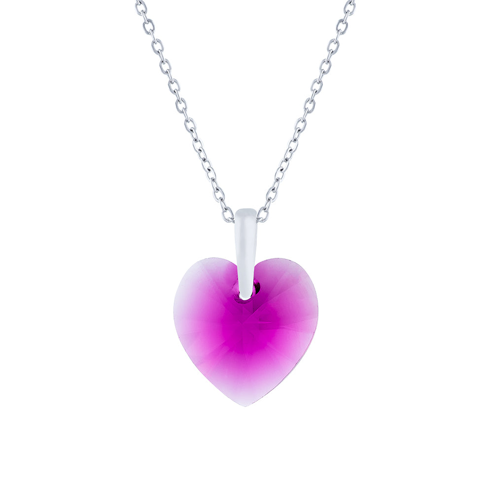 Austrian Crystal Heart Necklace in Rose Pink, with a  Choice of chains