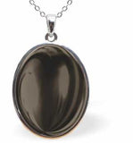 Austrian Crystal Classic Oval Cabochon Necklace in Satin Moroda Black with Two Stainless Steel Chains in 18" and 30", for choice of length