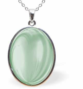 Austrian Crystal Classic Oval Cabochon Necklace in Mint Green with Two Stainless Steel Chains in 18" and 30", for choice of length