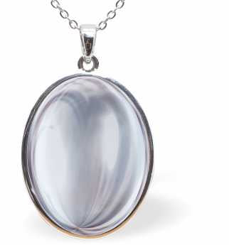 Austrian Crystal Classic Oval Cabochon Necklace in Ocean DeLite Blue with Two Stainless Steel Chains in 18" and 30", for choice of length