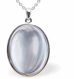Austrian Crystal Classic Oval Cabochon Necklace in Ocean DeLite Blue with Two Stainless Steel Chains in 18" and 30", for choice of length