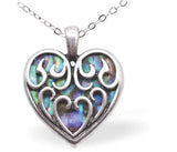 Paua Shell Celtic Heart Necklace Hypoallergenic: Nickel, Lead and Cadmium Free 24mm in size, with 18" chain Rhodium Plated Delivered in a soft, black, velveteen pouch