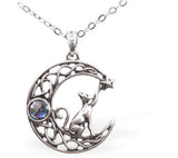 Celtic Moon Cat Necklace of Paua Shell, Rhodium Plated