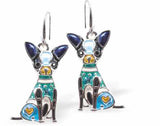 Cute Chihuahua Dog Drop Earrings in a Rich Gradation of Blues, Greens and Browns