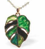 Tropical Leaf Necklace in a Rich Gradation of Greens and Blues