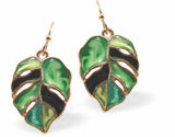 Tropical Leaf Drop Earrings in a Rich Gradation of Greens and Blues, Rhodium Plated