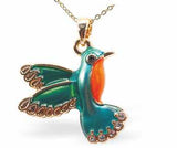 Golden Humming Bird Designer Necklace in a Rich Gradation of Greens, Blues and Reds