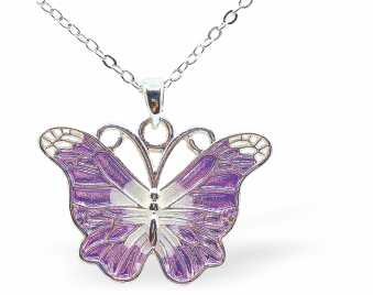 Butterfly Designer Necklace in Purple and White, Rhodium Plated