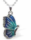 Rich Gradation of Blues on a Gorgeous Flying Butterfly Enamel Necklace