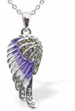 Angel Wing Designer Necklace in Purple and White, Rhodium Plated