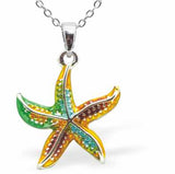Rich Gradation of Greens and Yellows Enamel on Starfish Necklace