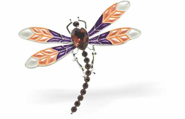 Rich Gradation of Purples and Pinks Enamelled Crystal Encrusted Dragonfly Brooch