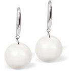 Austrian Crystal Pearl Drop Earrings in Crystal White, Rhodium Plated