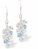 Austrian Crystal Bicon Drop Earrings in Aquamarine Blue and Clear Crystal, Multi-faceted