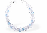 Austrian Crystal Bicon Bracelet in Clear Crystal and Aquamarine Blue, Multi-faceted
