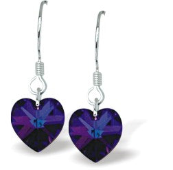 Austrian Crystal Heart Drop Earrings in Heliotrope Purply/Blue 