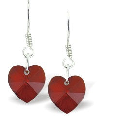 Austrian Crystal Heart Drop Earrings in Siam Red