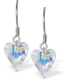 Austrian Crystal Wild Heart Drop Earrings in Reflective Aurora Borealis with Sterling Silver Earwires
