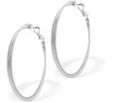 Circular Hoop Earrings, Rhodium Plated, Silver Coloured