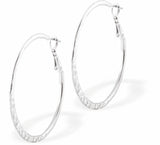 Patterned Round Hoop Earrings by Byzantium Rhodium Plated, Hypoallergenic; Lead, Cadmium and Nickel Free Silver Colour 45mm in diameter