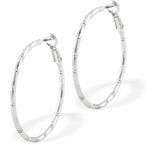 Round Ribbon Hoop Earrings, Silver Coloured, by Byzantium Rhodium Plated, Hypoallergenic; Lead, Cadmium and Nickel Free Silver Colour 40mm in diameter