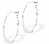 Round Flat Hoop Earrings by Byzantium Rhodium Plated, Hypoallergenic; Lead, Cadmium and Nickel Free Silver Colour 35mm in diameter