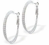 Round Sparkle Twist Hoop Earrings by Byzantium Rhodium Plated, Hypoallergenic; Lead, Cadmium and Nickel Free Silver Colour 45mm in diameter