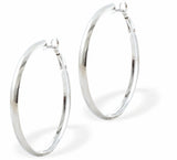 Curved Round Hoop Earrings by Byzantium Rhodium Plated, Hypoallergenic; Lead, Cadmium and Nickel Free Silver Colour 45mm in diameter