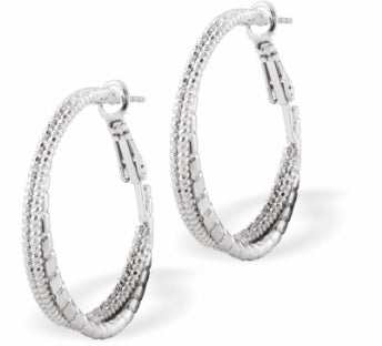 Double Round Hoop Earrings by Byzantium Rhodium Plated, Hypoallergenic; Lead, Cadmium and Nickel Free Silver Colour 30mm in diameter