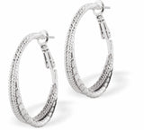 Double Round Hoop Earrings by Byzantium Rhodium Plated, Hypoallergenic; Lead, Cadmium and Nickel Free Silver Colour 30mm in diameter