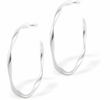 Clear Twist Round Hoop Earrings by Byzantium Rhodium Plated, Hypoallergenic; Lead, Cadmium and Nickel Free Silver Colour 40mm in diameter
