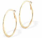 Patterned Round Hoop Earrings by Byzantium Rhodium Plated, Hypoallergenic; Lead, Cadmium and Nickel Free Gold Coloured 45mm in diameter