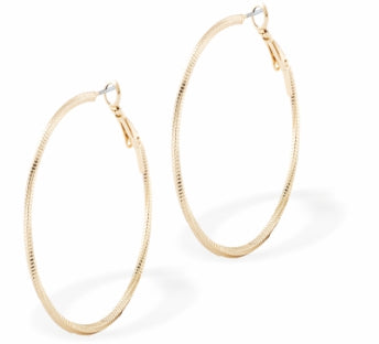 Mottled Round Hoop Earrings by Byzantium Rhodium Plated, Hypoallergenic; Lead, Cadmium and Nickel Free Gold Colour 45mm in diameter