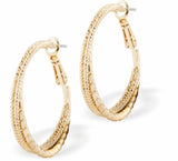 Double Round Hoop Earrings by Byzantium Rhodium Plated, Hypoallergenic; Lead, Cadmium and Nickel Free Gold Colour 30mm in diameter