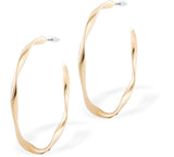 Clear Twist Round Hoop Earrings by Byzantium Rhodium Plated, Hypoallergenic; Lead, Cadmium and Nickel Free Gold Colour 40mm in diameter