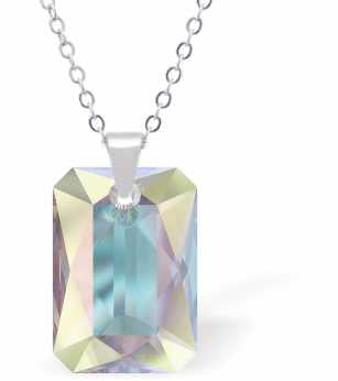 Austrian Crystal Multi Faceted Special Cut Rectangular Necklace in Aurora Borealis with a choice of chains