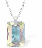 Austrian Crystal Multi Faceted Special Cut Rectangular Necklace in Aurora Borealis with a choice of chains