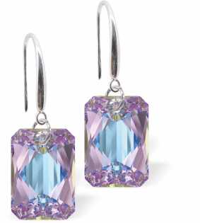 Austrian Crystal Multi Faceted Special Cut Rectangular Drop Earrings in Vitrail Light