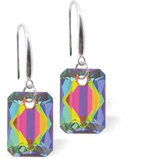 Austrian Crystal Multi Faceted Special Cut Rectangular Drop Earrings in Vitrail Medium