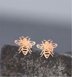Artisan Delicate Bee Rose Gold Coloured Stud Earrings Rose Gold Coloured Titanium Steel 8mm Bee Hypoallergenic: Nickel, Lead and Cadmium Free  Delivered in a soft, black, velveteen pouch