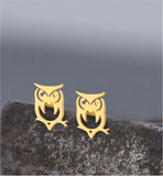 Artisan Delicate Owl Stud Earrings Golden Titanium Steel 8mm in size Hypoallergenic: Nickel, Lead and Cadmium Free  Delivered in a soft, black, velveteen pouch