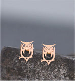Artisan Delicate Owl Stud Earrings Rose Gold Coloured Titanium Steel 8mm in size Hypoallergenic: Nickel, Lead and Cadmium Free  Delivered in a soft, black, velveteen pouch