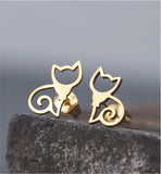 Artisan Delicate Cat Stud Earrings Golden Coloured Titanium Steel 8mm in size Hypoallergenic: Nickel, Lead and Cadmium Free  Delivered in a soft, black, velveteen pouch