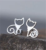 Artisan Delicate Cat Stud Earrings Silver Coloured Titanium Steel 8mm in size Hypoallergenic: Nickel, Lead and Cadmium Free  Delivered in a soft, black, velveteen pouch