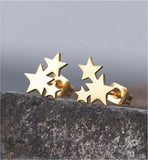 Artisan Delicate Stars Stud Earrings Golden Coloured Titanium Steel 8mm in size Hypoallergenic: Nickel, Lead and Cadmium Free  Delivered in a soft, black, velveteen pouch