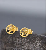 Artisan Tree of LIfe Golden Coloured Titanium Steel Stud Earrings