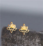 Artisan Maple Leaf Golden Coloured Titanium Steel Stud Earrings