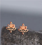 Artisan Delicate Maple Leaf Stud Earrings Rose Gold Coloured Titanium Steel 8mm in size Hypoallergenic: Nickel, Lead and Cadmium Free  Delivered in a soft, black, velveteen pouch