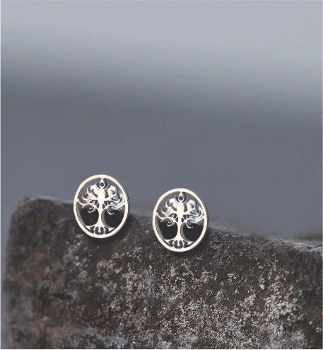 Artisan Delicate Tree of Life Stud Earrings Silver Coloured Titanium Steel 8mm Stars Hypoallergenic: Nickel, Lead and Cadmium Free Delivered in a soft, black, velveteen pouch