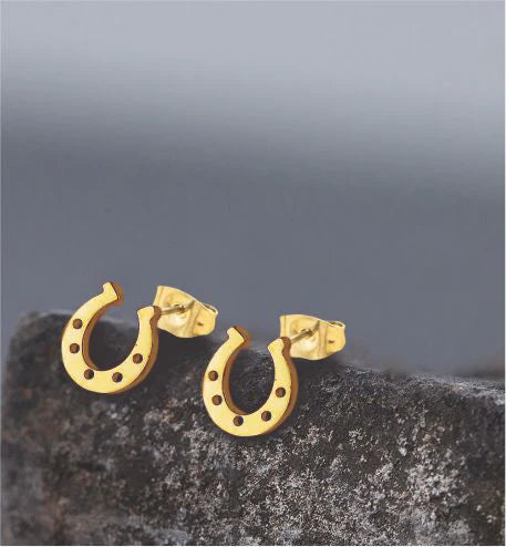 Artisan Delicate Horseshoe Stud Earrings Golden Coloured Titanium Steel 8mm in size Hypoallergenic: Nickel, Lead and Cadmium Free  Delivered in a soft, black, velveteen pouch